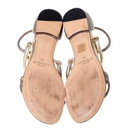 Pre Owned Alexandre Birman Metallic Silver/Gold Gianny Strappy Flat Metallic Leather Sandals 36