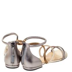 Pre Owned Alexandre Birman Metallic Silver/Gold Gianny Strappy Flat Metallic Leather Sandals 36