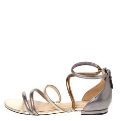 Pre Owned Alexandre Birman Metallic Silver/Gold Gianny Strappy Flat Metallic Leather Sandals 36