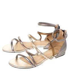Pre Owned Alexandre Birman Metallic Silver/Gold Gianny Strappy Flat Metallic Leather Sandals 36
