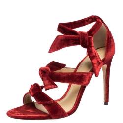 Alexandre Birman Red Velvet Gianna Three Bow Ankle Wrap Sandals Size 38
