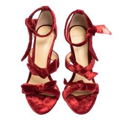 Alexandre Birman Red Velvet Gianna Three Bow Ankle Wrap Sandals Size 38