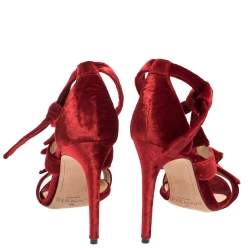 Alexandre Birman Red Velvet Gianna Three Bow Ankle Wrap Sandals Size 38