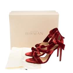 Alexandre Birman Red Velvet Gianna Three Bow Ankle Wrap Sandals Size 38