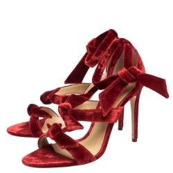 Alexandre Birman Red Velvet Gianna Three Bow Ankle Wrap Sandals Size 38