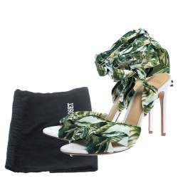 Alexandre Birman Multicolor Leaf Print Fabric Kacey Knot Detail Ankle Wrap Sandals Size 38