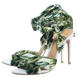 Alexandre Birman Multicolor Leaf Print Fabric Kacey Knot Detail Ankle Wrap Sandals Size 38