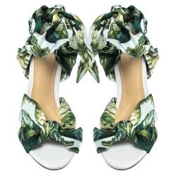 Alexandre Birman Multicolor Leaf Print Fabric Kacey Knot Detail Ankle Wrap Sandals Size 38