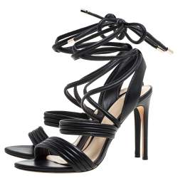 Pre Owned Alexandre Birman Black Leather 'Aurora' Strappy Ankle Wrap Sandals Size 38
