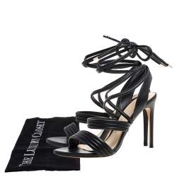 Pre Owned Alexandre Birman Black Leather 'Aurora' Strappy Ankle Wrap Sandals Size 38