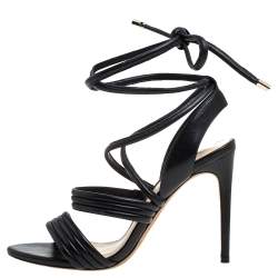 Pre Owned Alexandre Birman Black Leather 'Aurora' Strappy Ankle Wrap Sandals Size 38