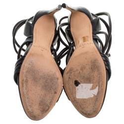 Pre Owned Alexandre Birman Black Leather 'Aurora' Strappy Ankle Wrap Sandals Size 38
