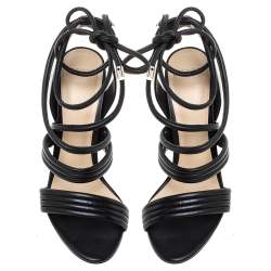 Pre Owned Alexandre Birman Black Leather 'Aurora' Strappy Ankle Wrap Sandals Size 38