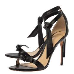 Alexandre Birman Black Leather Clarita Bow Ankle Wrap Sandals Size 41