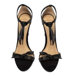 Alexandre Birman Black Leather Clarita Bow Ankle Wrap Sandals Size 41
