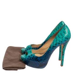 Alexandre Birman Two Tone Blue Python Peep Toe Platform Pumps Size 40.5