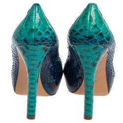 Alexandre Birman Two Tone Blue Python Peep Toe Platform Pumps Size 40.5