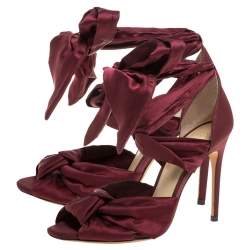 Alexandre Birman Burgundy Satin Katherine Ankle Wrap Sandals Size 36