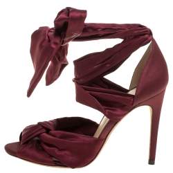 Alexandre Birman Burgundy Satin Katherine Ankle Wrap Sandals Size 36