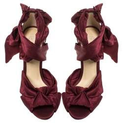 Alexandre Birman Burgundy Satin Katherine Ankle Wrap Sandals Size 36