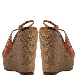 Alexandre Birman Orange Python Leather Wedge Slingback Sandals Size 39.5