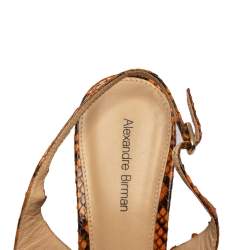 Alexandre Birman Orange Python Leather Wedge Slingback Sandals Size 39.5