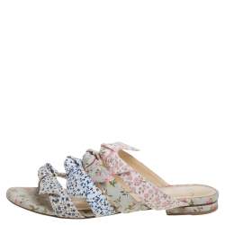Alexandre Birman Multicolor Floral Print Fabric Triple Knot Slides Size 37