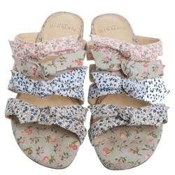 Alexandre Birman Multicolor Floral Print Fabric Triple Knot Slides Size 37