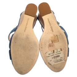 Alexandre Birman Blue Denim Fabric Wedge Sandals Size 37.5