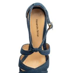 Alexandre Birman Blue Denim Fabric Wedge Sandals Size 37.5