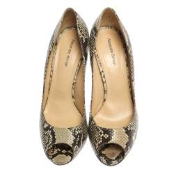 Alexander Birman Yellow/Black Python Peep Toe Pumps Size 38.5