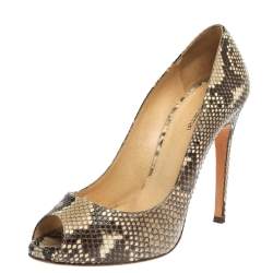 Alexander Birman Yellow/Black Python Peep Toe Pumps Size 38.5
