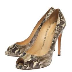 Alexander Birman Yellow/Black Python Peep Toe Pumps Size 38.5