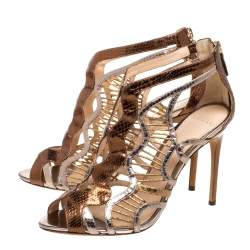 Alexandre Birman Multicolor Python Embossed Leather Caged Zipper Sandals Size 40