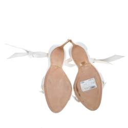 Pre Owned Alexandre Birman White Leather Clarita Bow Ankle Wrap Sandals Size 37