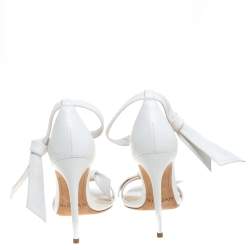 Pre Owned Alexandre Birman White Leather Clarita Bow Ankle Wrap Sandals Size 37