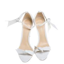 Pre Owned Alexandre Birman White Leather Clarita Bow Ankle Wrap Sandals Size 37