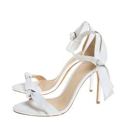 Pre Owned Alexandre Birman White Leather Clarita Bow Ankle Wrap Sandals Size 37