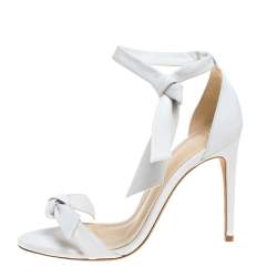 Pre Owned Alexandre Birman White Leather Clarita Bow Ankle Wrap Sandals Size 37