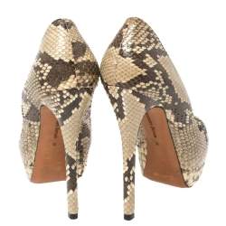 Alexandre Birman Beige Python Peep Toe Platform Pumps Size 38.5