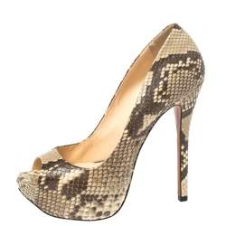 Alexandre Birman Beige Python Peep Toe Platform Pumps Size 38.5