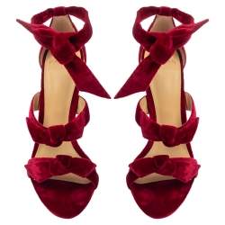 Alexandre Birman Red Velvet Gianna Three Bow Ankle Wrap Sandals Size 38