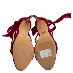 Alexandre Birman Red Velvet Gianna Three Bow Ankle Wrap Sandals Size 38