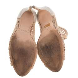 Alexandre Birman Beige Nude Leather And Canvas Caged Sandals Size 38