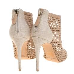 Alexandre Birman Beige Nude Leather And Canvas Caged Sandals Size 38