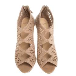 Alexandre Birman Beige Nude Leather And Canvas Caged Sandals Size 38