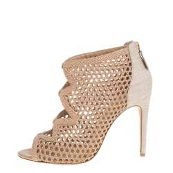Alexandre Birman Beige Nude Leather And Canvas Caged Sandals Size 38