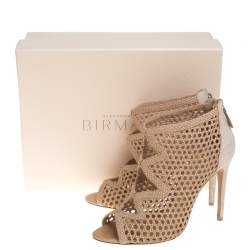 Alexandre Birman Beige Nude Leather And Canvas Caged Sandals Size 38