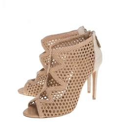 Alexandre Birman Beige Nude Leather And Canvas Caged Sandals Size 38