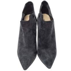 Pre Owned Alexander Birman Grey Suede And Python Embossed Leather Pointed Toe Ankle Booties Size 39